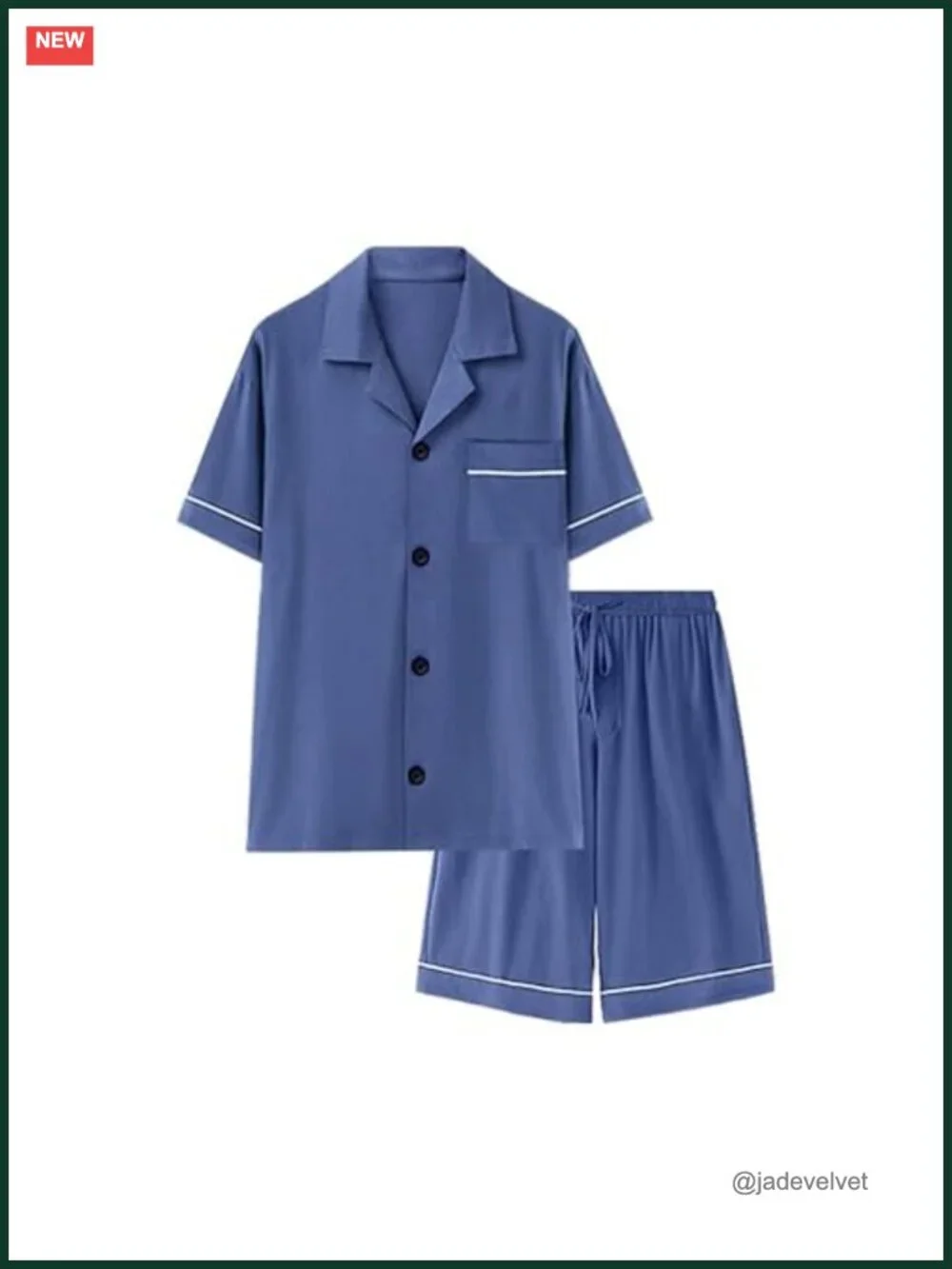 Men's 100% Cotton Short Sleeve Pajama Set Notched Collar Sleepwear with Pockets
